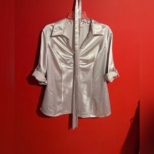 Satin Metallic Silver Blouse - Sz XL